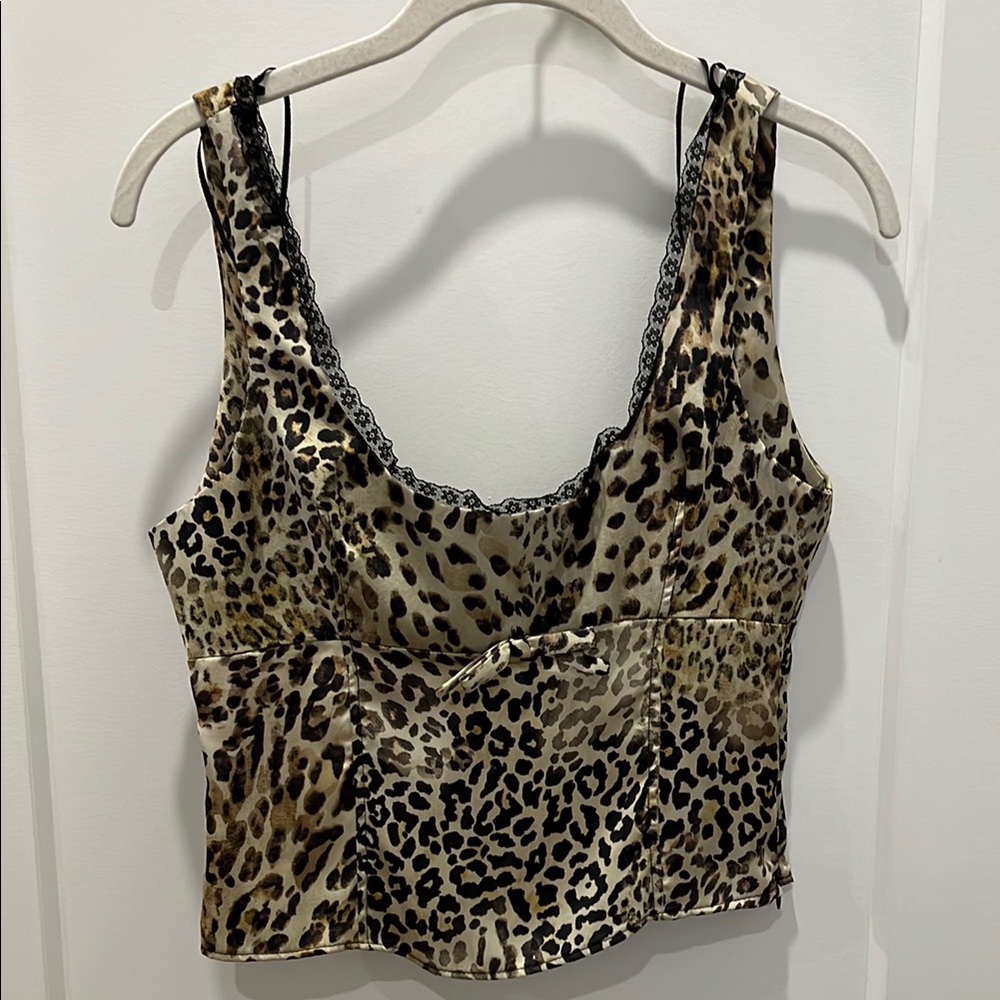 Zara- Leopard Print Sleeveless Top with Lace Trim